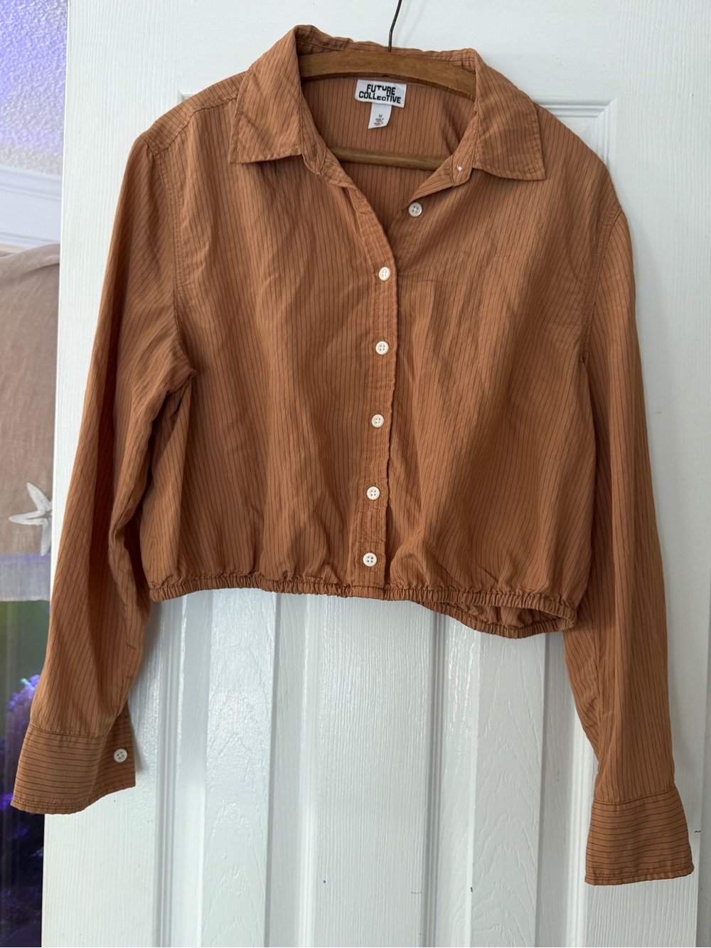Future Collective Cropped Button-Down Shirt — Rust